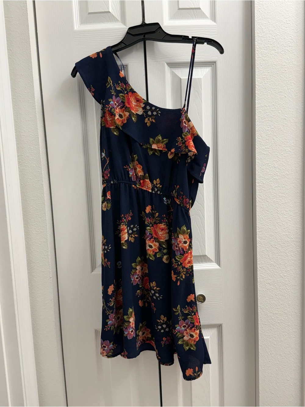 Monteau Navy Floral One-Shoulder Dress